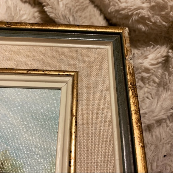 Vintage painting castle with moat/pond pastoral scene - Picture 2 of 6